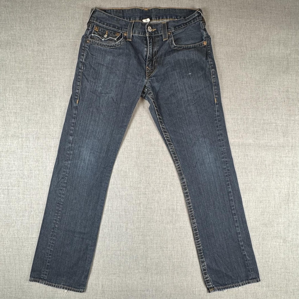 True Religion Section Straight Straight Flap Jeans Mens 33x32 Blue Rinse Denim
